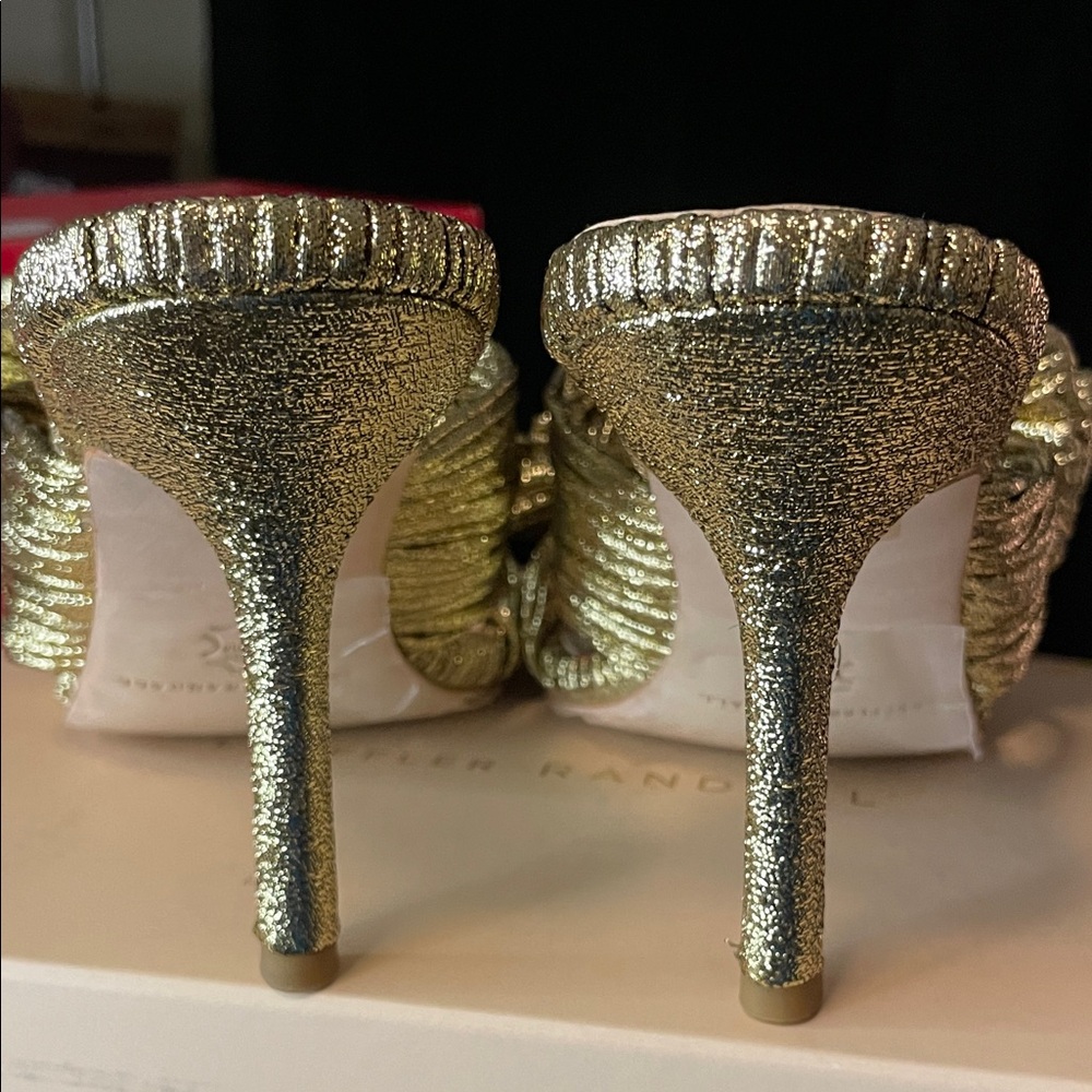 Loeffler Randall Claudia Gold Bow Mules-New-Size 9 - Picture 6 of 8